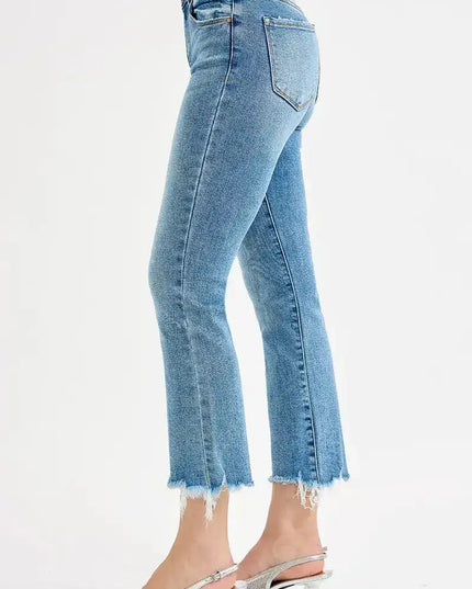 RISEN Full Size High Rise Crop Straight Slim Jeans Plus Size - Sleekdenim.com