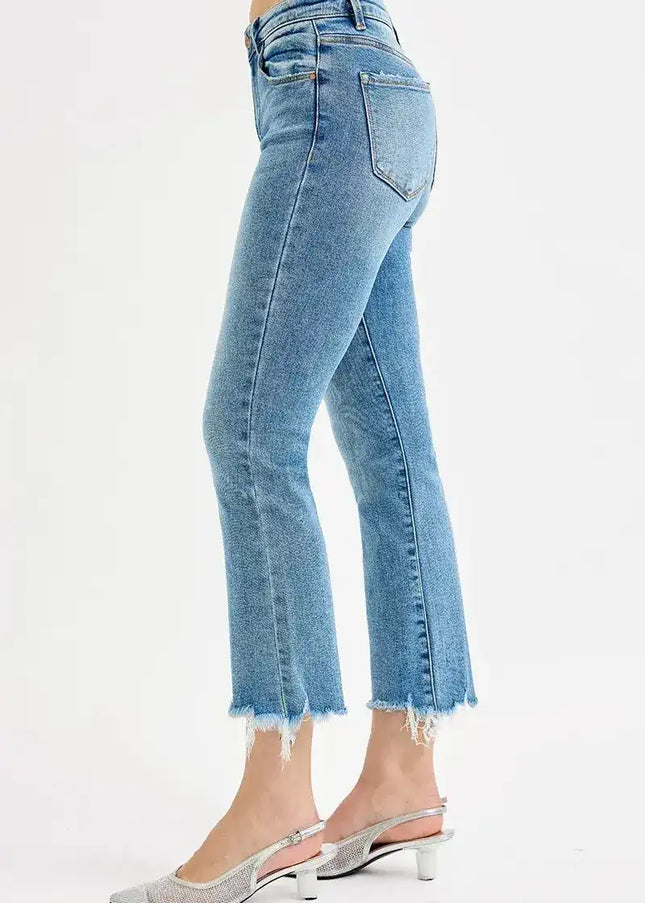 RISEN Full Size High Rise Crop Straight Slim Jeans Plus Size - Sleekdenim.com
