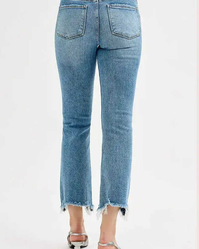 RISEN Full Size High Rise Crop Straight Slim Jeans Plus Size - Sleekdenim.com