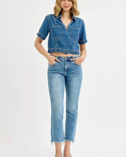 RISEN Full Size High Rise Crop Straight Slim Jeans Plus Size - Sleekdenim.com