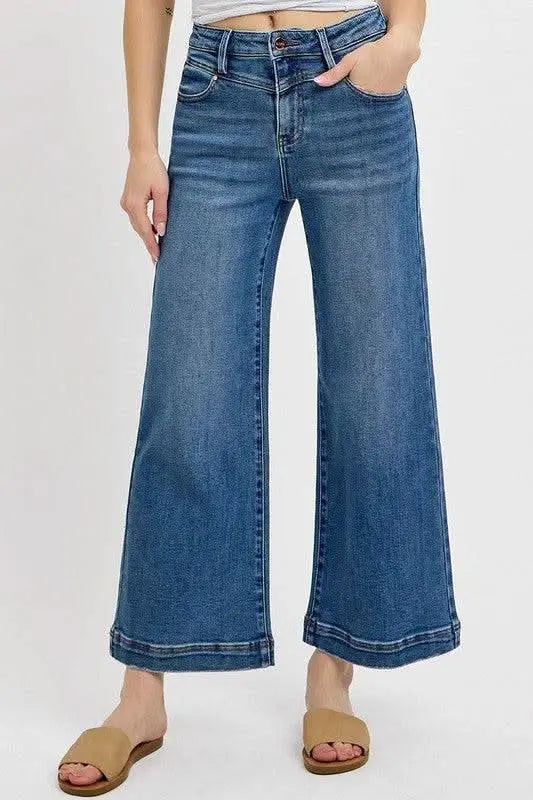 RISEN Full Size High Rise Crop Wide Leg Front Yoke Detail Jeans Plus Size - Sleekdenim.com