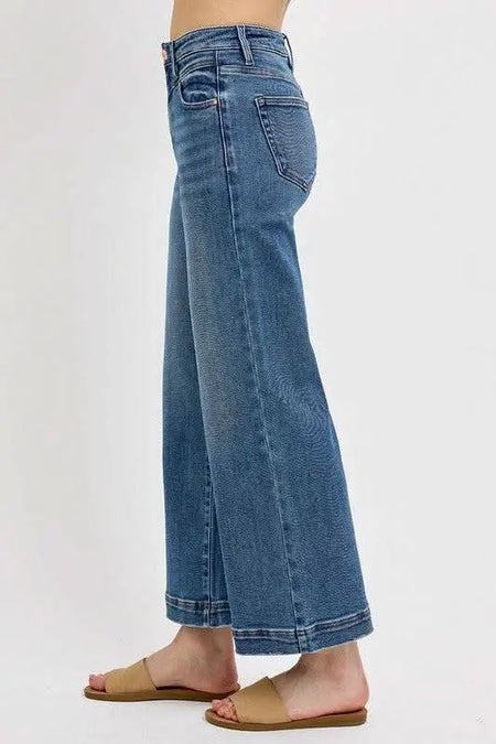 RISEN Full Size High Rise Crop Wide Leg Front Yoke Detail Jeans Plus Size - Sleekdenim.com