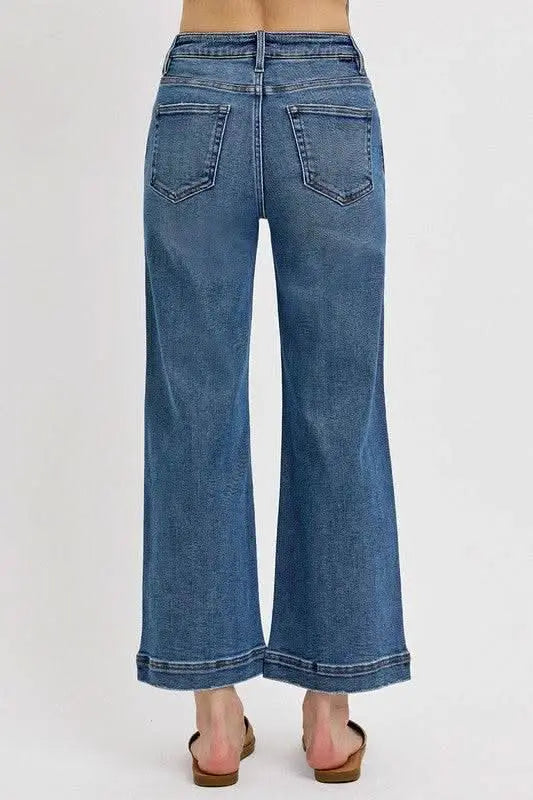 RISEN Full Size High Rise Crop Wide Leg Front Yoke Detail Jeans Plus Size - Sleekdenim.com