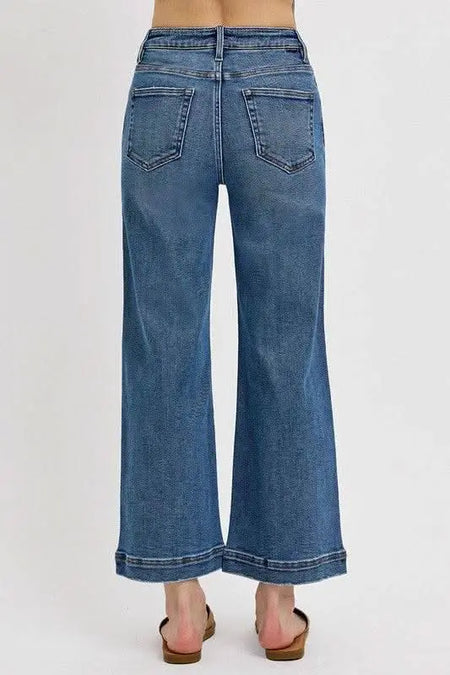 RISEN Full Size High Rise Crop Wide Leg Front Yoke Detail Jeans Plus Size - Sleekdenim.com