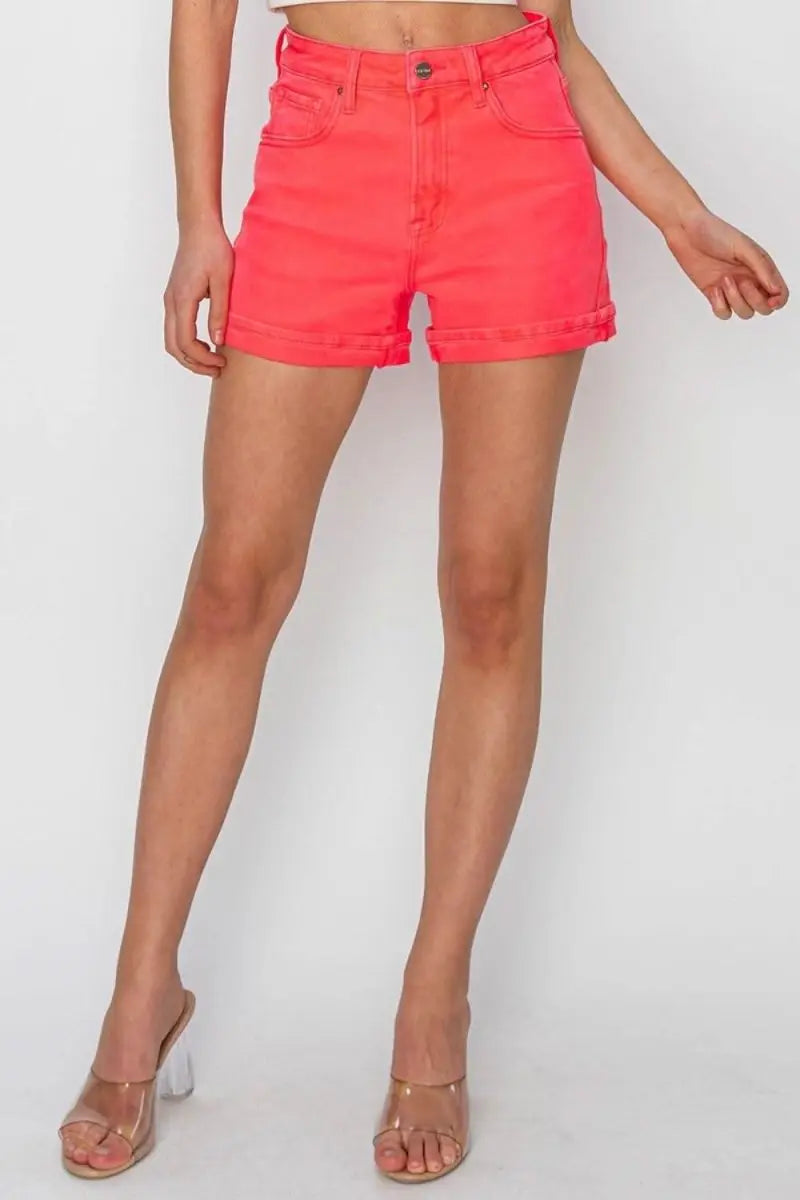 RISEN Full Size High Rise Cuffed Denim Shorts - Sleekdenim.com