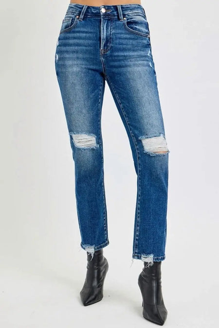 RISEN Full Size High Rise Distressed Crop Straight Jeans - Sleekdenim.com