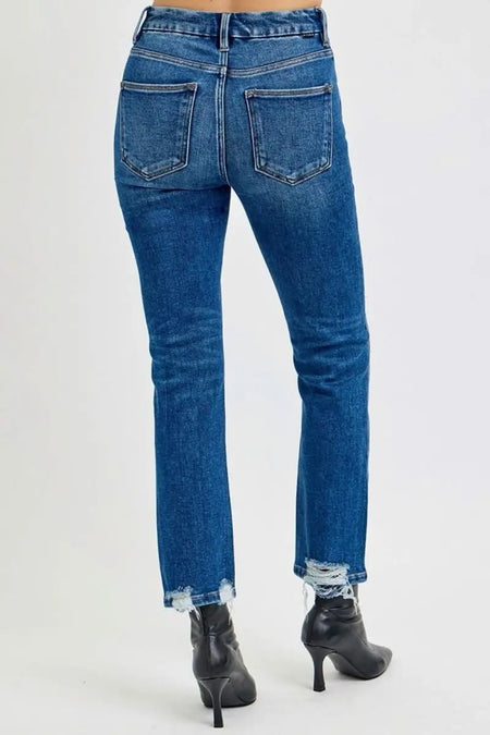 RISEN Full Size High Rise Distressed Crop Straight Jeans - Sleekdenim.com