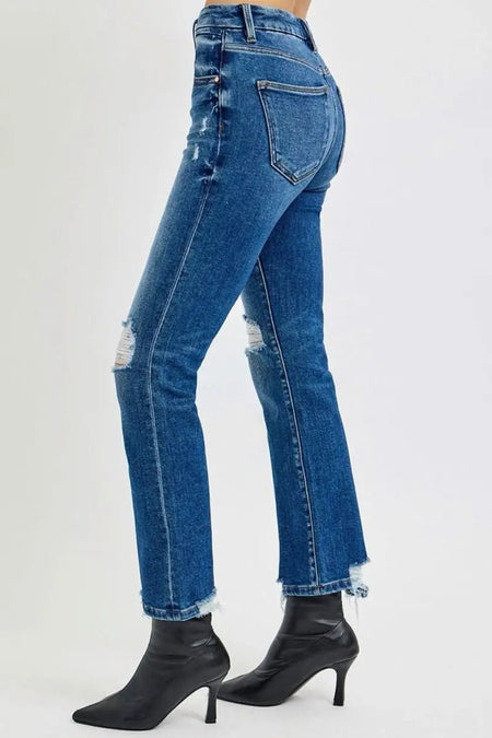 RISEN Full Size High Rise Distressed Crop Straight Jeans - Sleekdenim.com