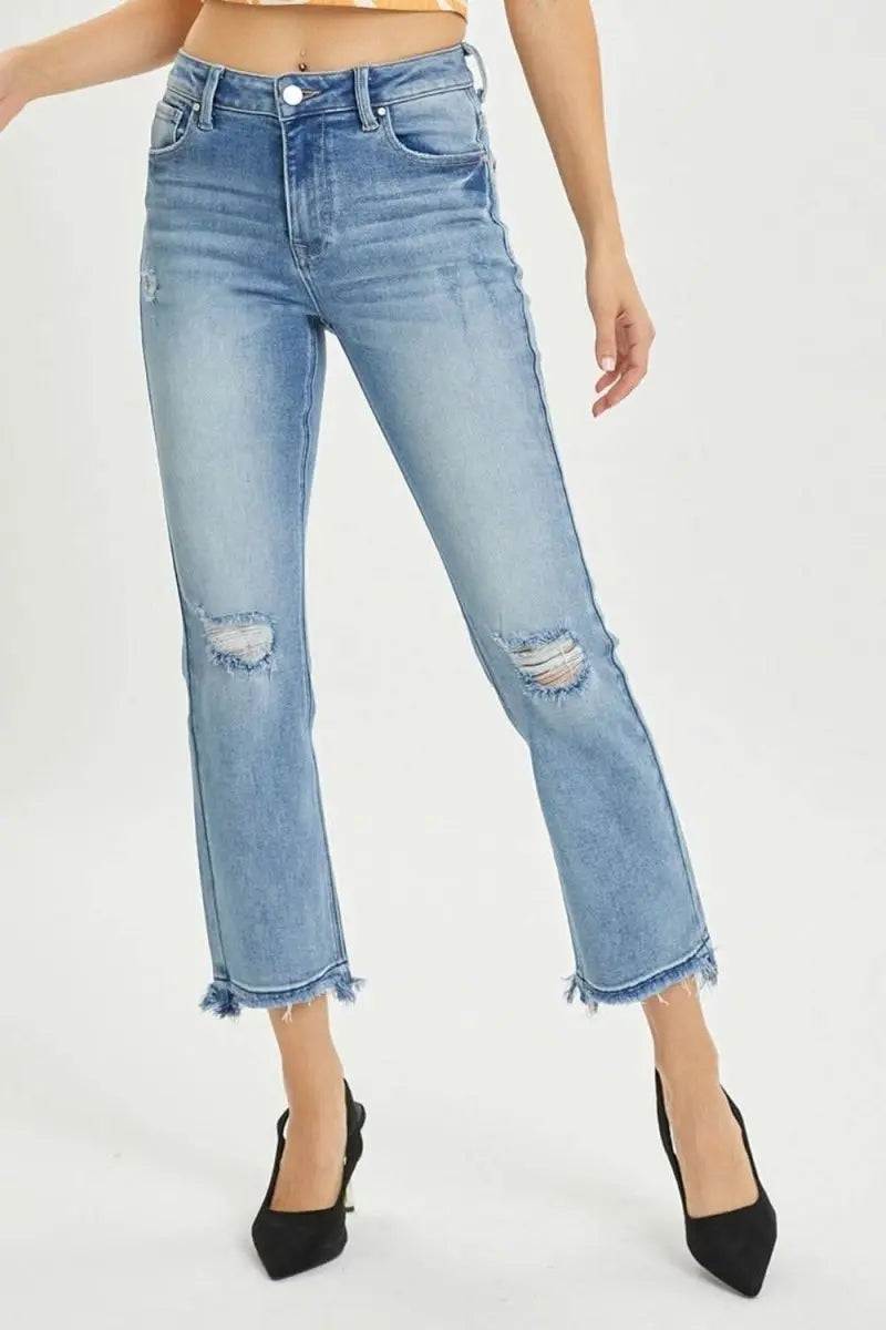 RISEN Full Size High Rise Distressed Cropped Straight Jeans - Sleekdenim.com