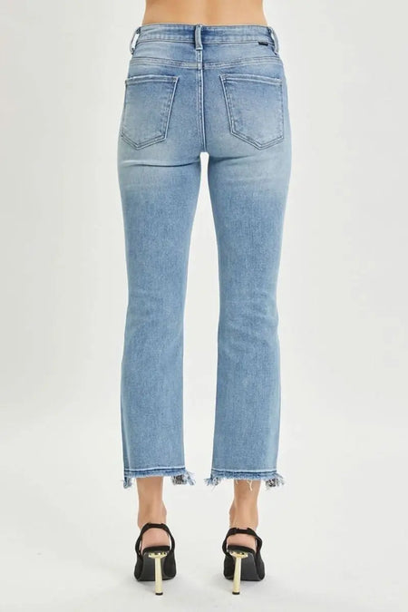 RISEN Full Size High Rise Distressed Cropped Straight Jeans - Sleekdenim.com