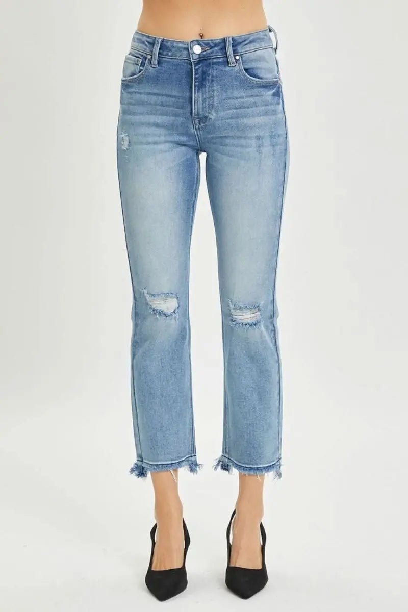 RISEN Full Size High Rise Distressed Cropped Straight Jeans - Sleekdenim.com