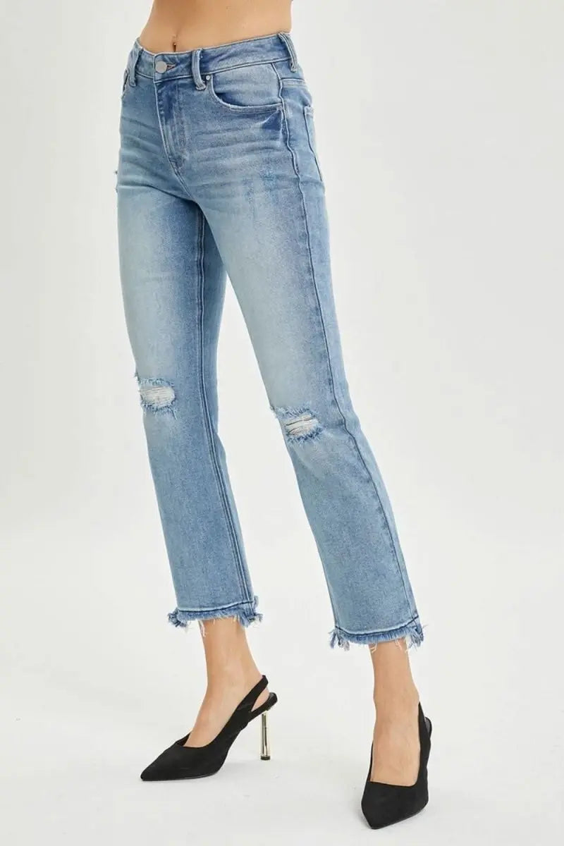 RISEN Full Size High Rise Distressed Cropped Straight Jeans - Sleekdenim.com