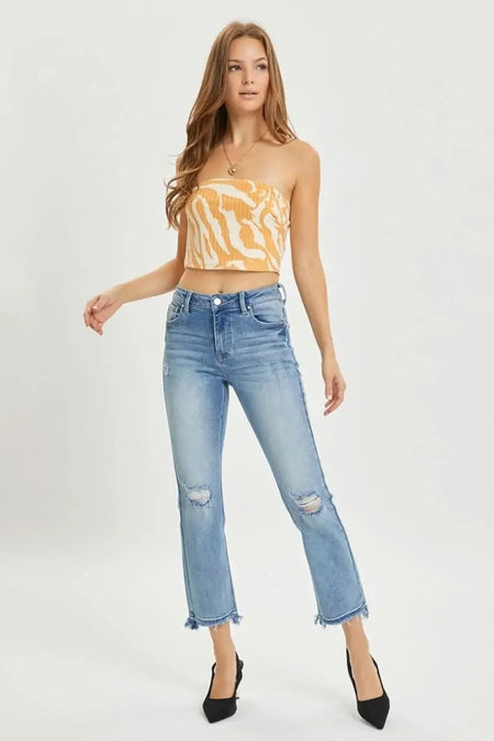 RISEN Full Size High Rise Distressed Cropped Straight Jeans - Sleekdenim.com