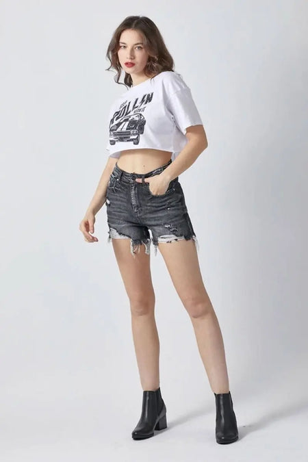 RISEN Full Size High Rise Distressed Denim Shorts - Sleekdenim.com