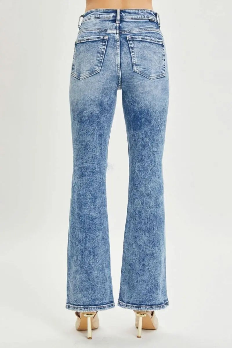 RISEN Full Size High Rise Distressed Flare Jeans - Sleekdenim.com