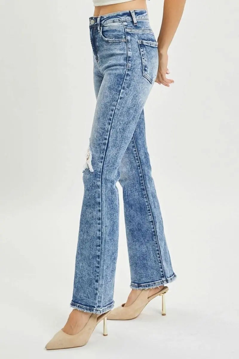 RISEN Full Size High Rise Distressed Flare Jeans - Sleekdenim.com