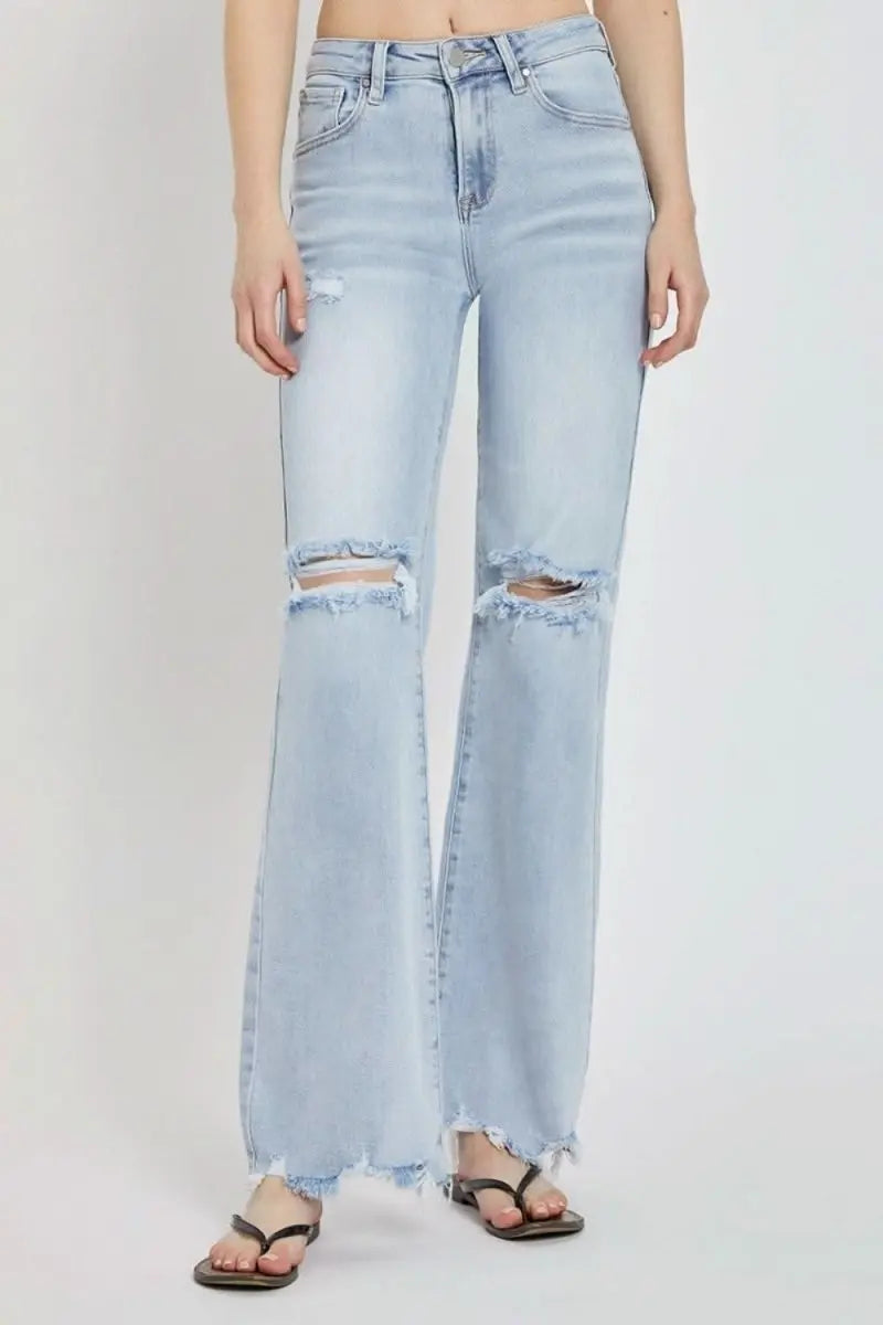 RISEN Full Size High Rise Distressed Wide Leg Jeans - Sleekdenim.com