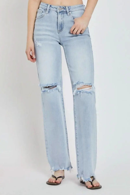 RISEN Full Size High Rise Distressed Wide Leg Jeans - Sleekdenim.com