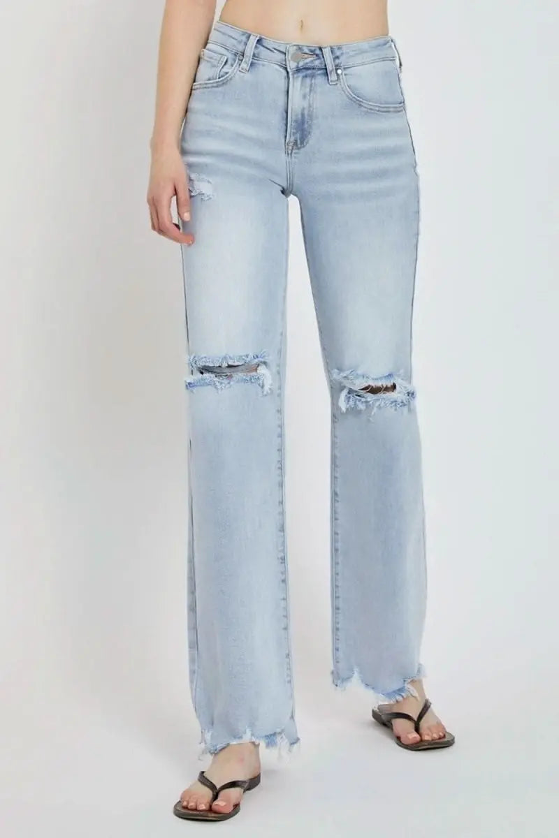 RISEN Full Size High Rise Distressed Wide Leg Jeans - Sleekdenim.com