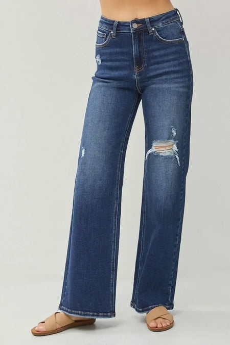 RISEN Full Size High Rise Distressed Wide Leg Jeans - Sleekdenim.com