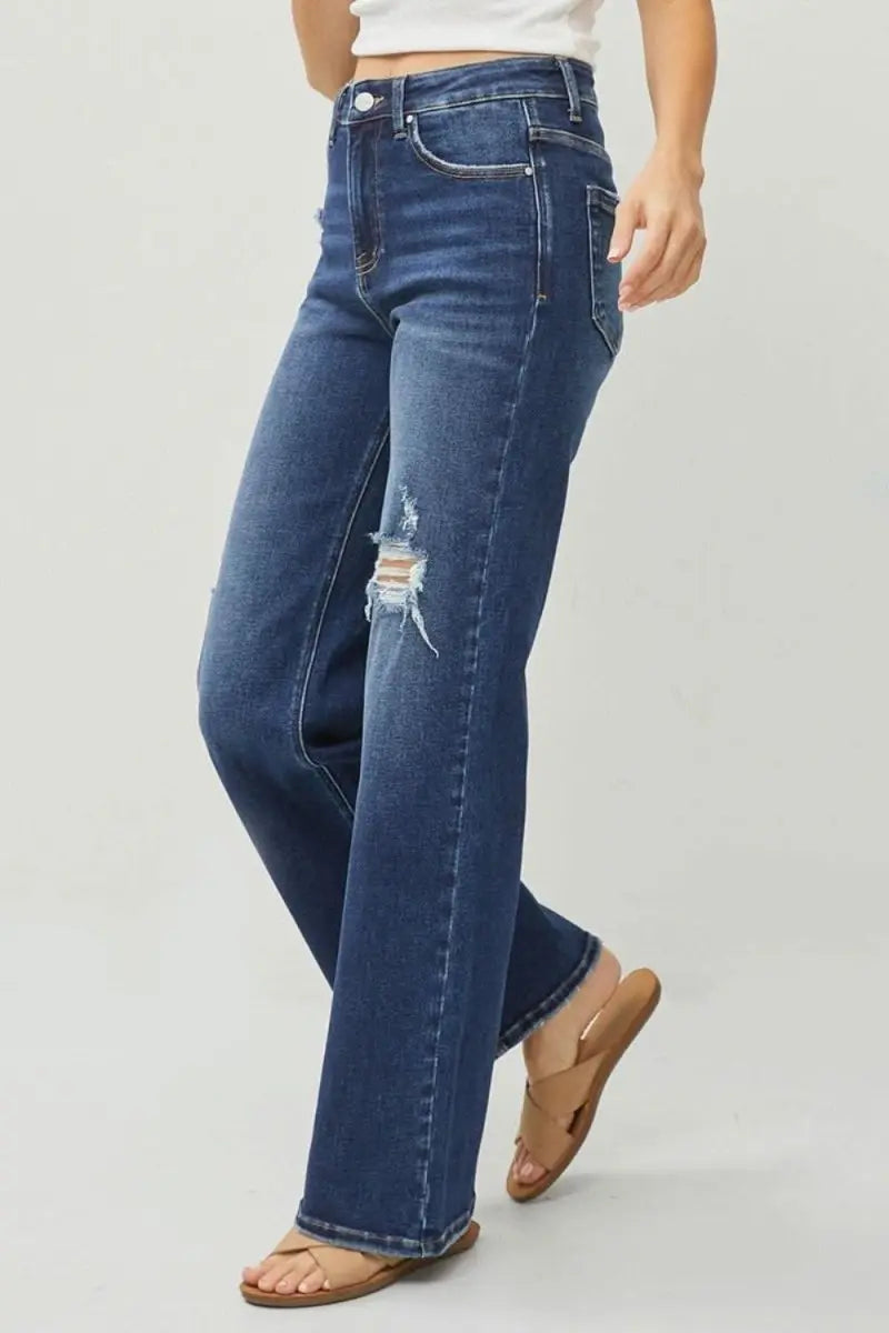 RISEN Full Size High Rise Distressed Wide Leg Jeans - Sleekdenim.com