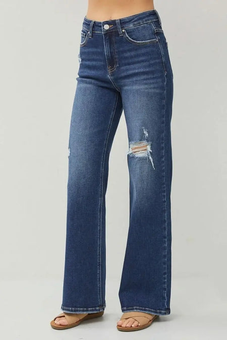 RISEN Full Size High Rise Distressed Wide Leg Jeans - Sleekdenim.com