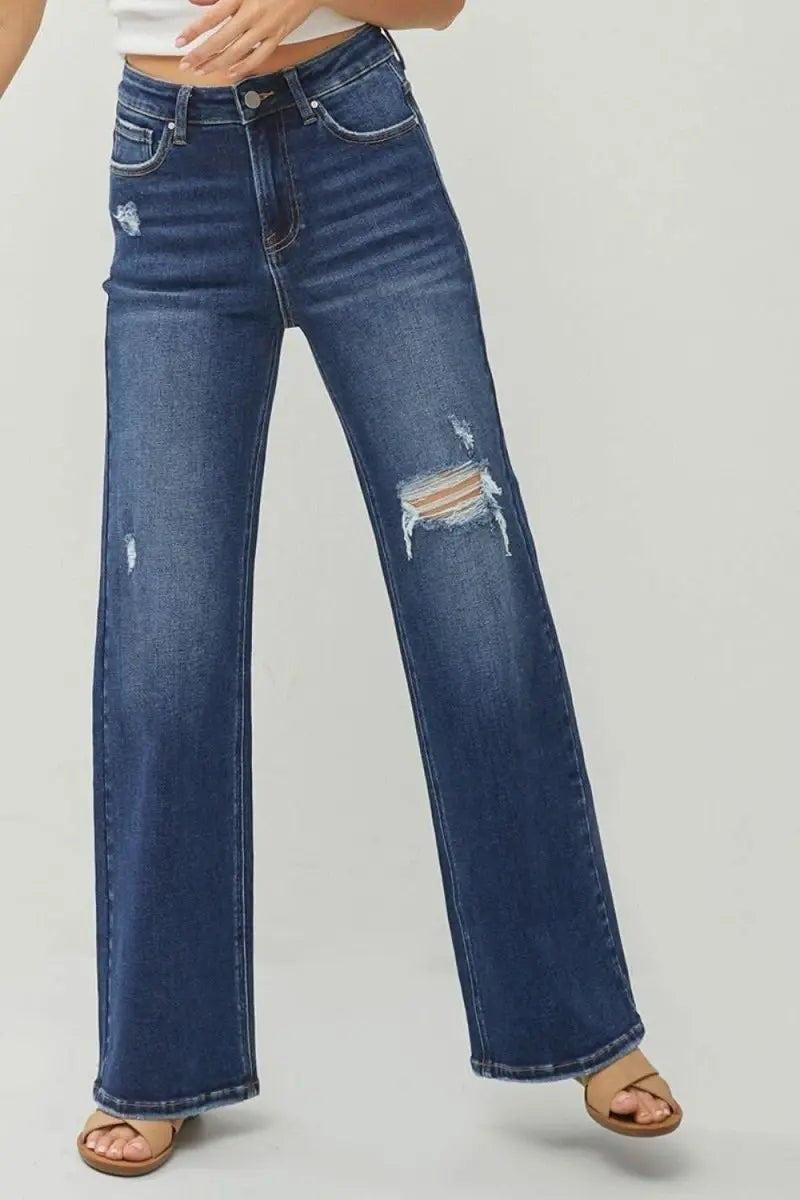 RISEN Full Size High Rise Distressed Wide Leg Jeans - Sleekdenim.com