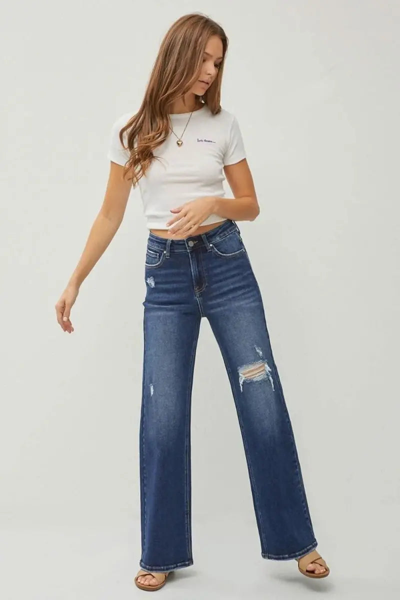 RISEN Full Size High Rise Distressed Wide Leg Jeans - Sleekdenim.com