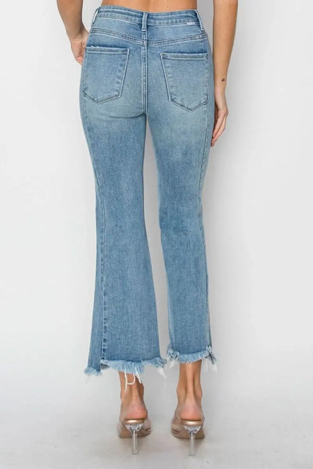 RISEN Full Size High Rise Frayed Hem Flare Jeans - Sleekdenim.com