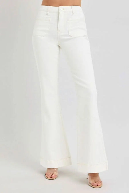 RISEN Full Size High Rise Front Patch Pocket Flare Jeans - Sleekdenim.com