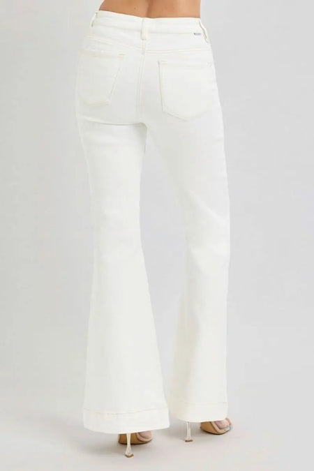 RISEN Full Size High Rise Front Patch Pocket Flare Jeans - Sleekdenim.com