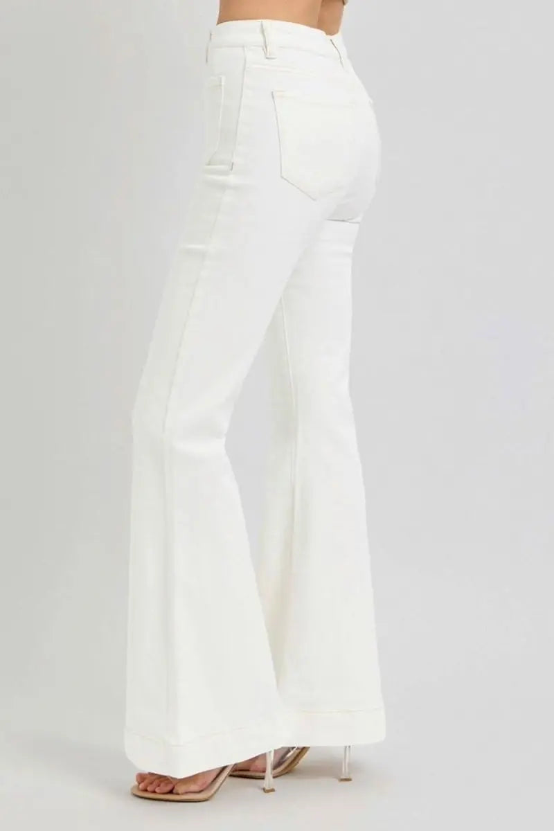 RISEN Full Size High Rise Front Patch Pocket Flare Jeans - Sleekdenim.com