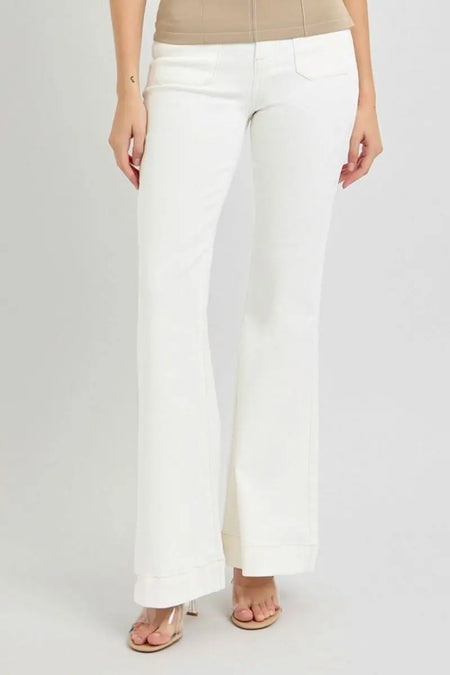 RISEN Full Size High Rise Front Patch Pocket Flare Jeans - Sleekdenim.com