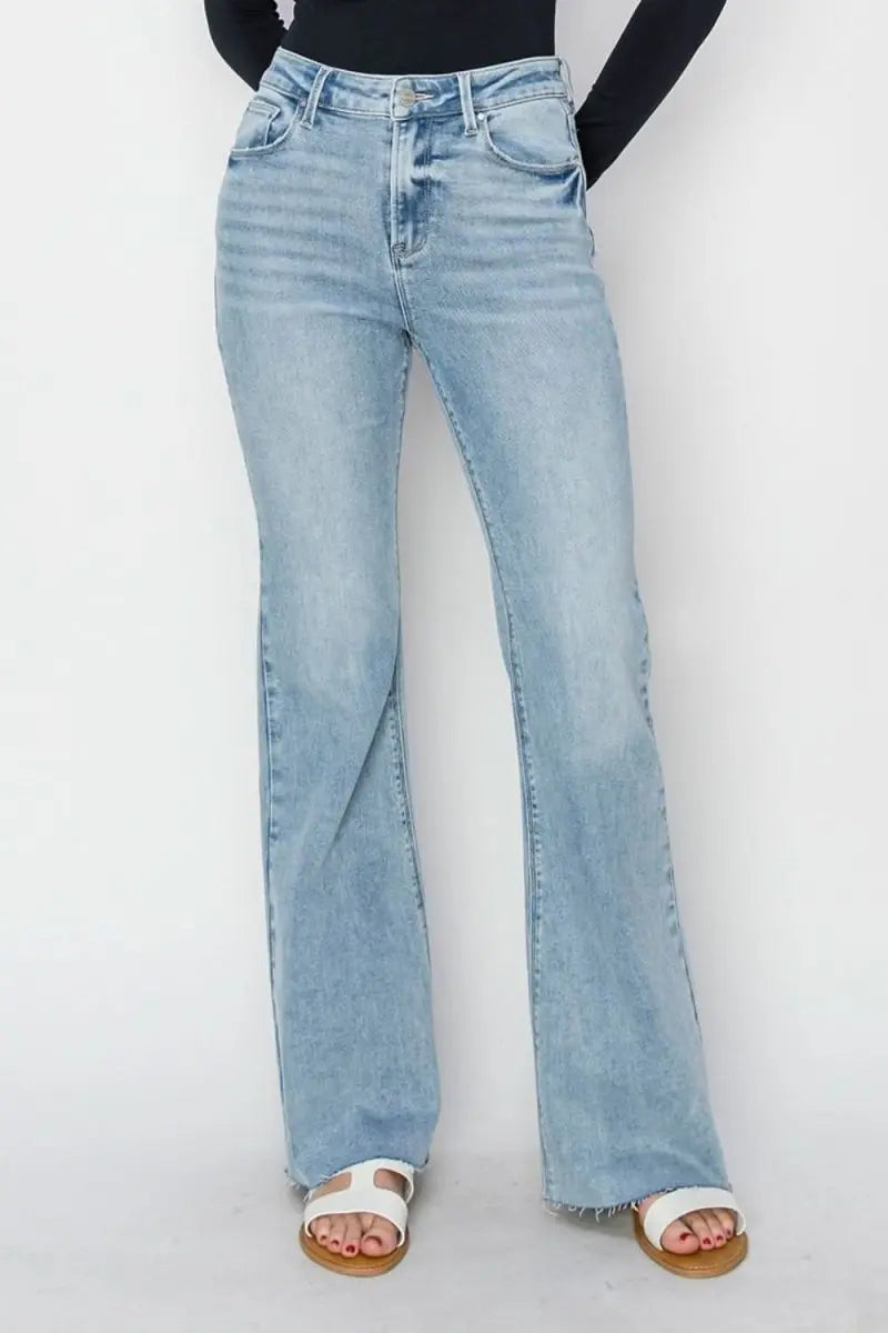 RISEN Full Size High Rise Raw Cut Hem Bootcut Jeans - Sleekdenim.com