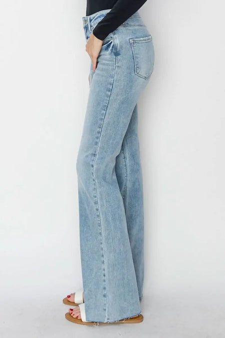 RISEN Full Size High Rise Raw Cut Hem Bootcut Jeans - Sleekdenim.com