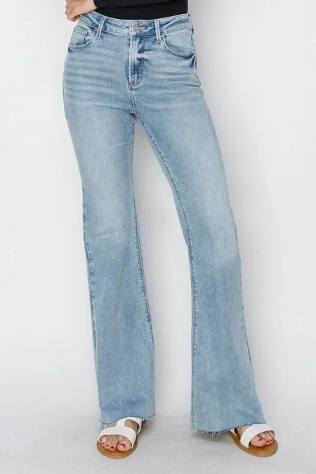 RISEN Full Size High Rise Raw Cut Hem Bootcut Jeans - Sleekdenim.com