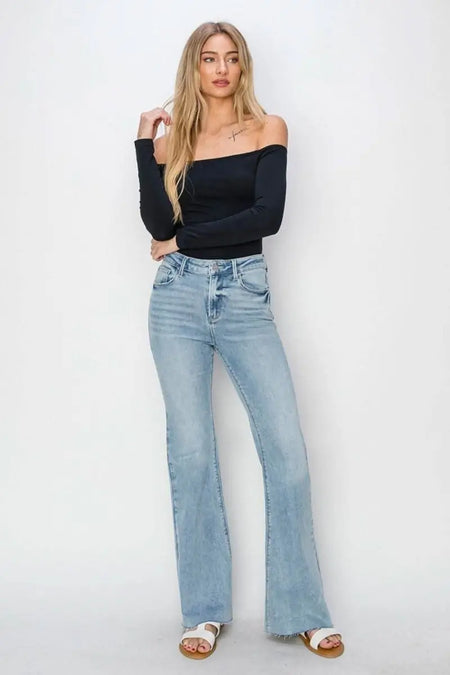 RISEN Full Size High Rise Raw Cut Hem Bootcut Jeans - Sleekdenim.com