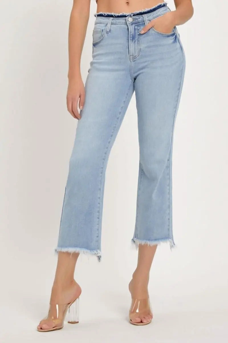 RISEN Full Size High Rise Raw Edge Crop Jeans - Sleekdenim.com