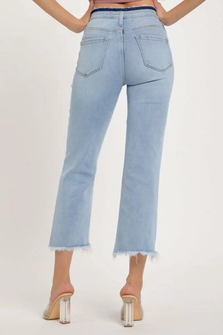 RISEN Full Size High Rise Raw Edge Crop Jeans - Sleekdenim.com