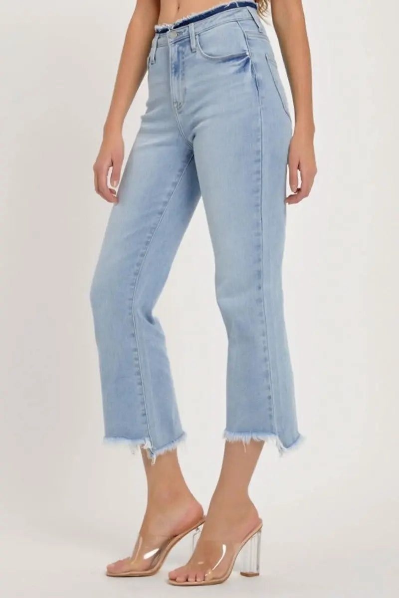 RISEN Full Size High Rise Raw Edge Crop Jeans - Sleekdenim.com