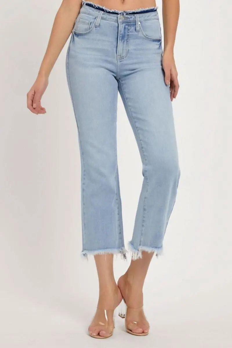 RISEN Full Size High Rise Raw Edge Crop Jeans - Sleekdenim.com