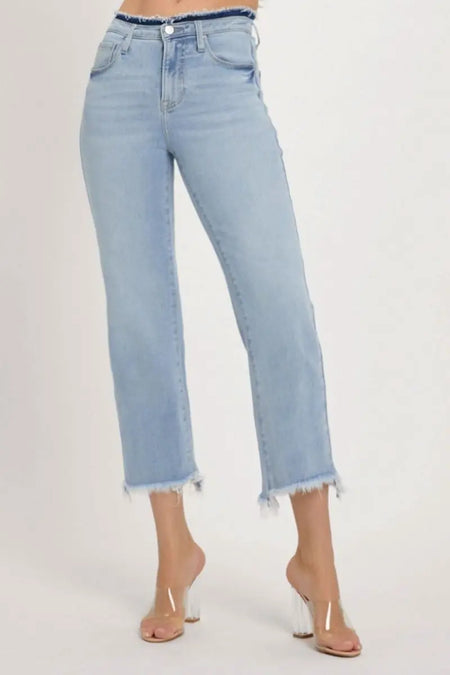 RISEN Full Size High Rise Raw Edge Crop Jeans - Sleekdenim.com