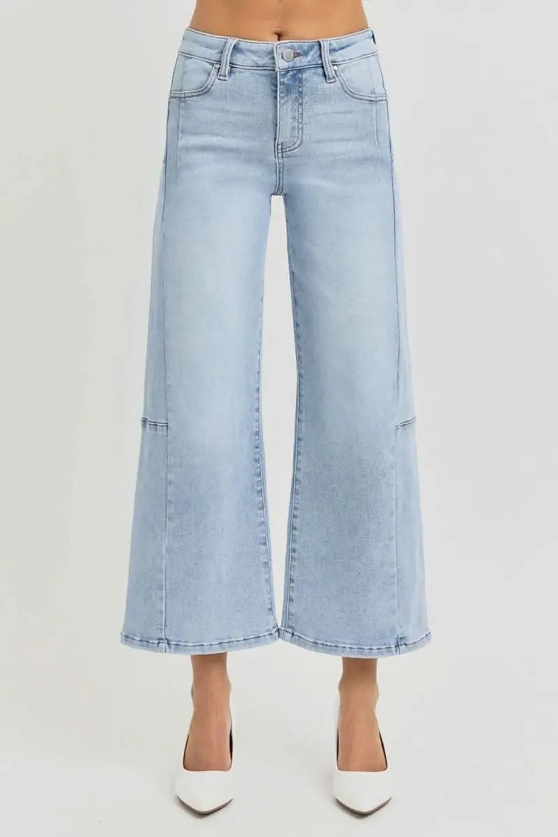 RISEN Full Size High Rise Seamed Detail Wide Leg Crop Jeans - Sleekdenim.com