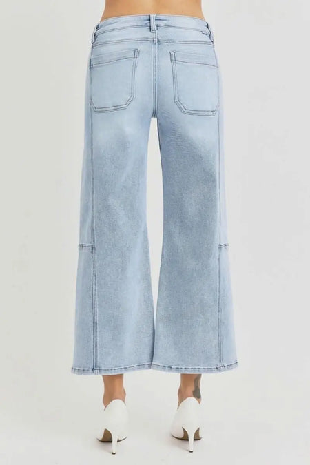 RISEN Full Size High Rise Seamed Detail Wide Leg Crop Jeans - Sleekdenim.com