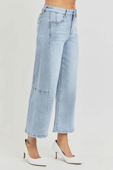 RISEN Full Size High Rise Seamed Detail Wide Leg Crop Jeans - Sleekdenim.com