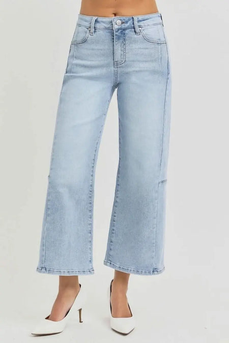 RISEN Full Size High Rise Seamed Detail Wide Leg Crop Jeans - Sleekdenim.com