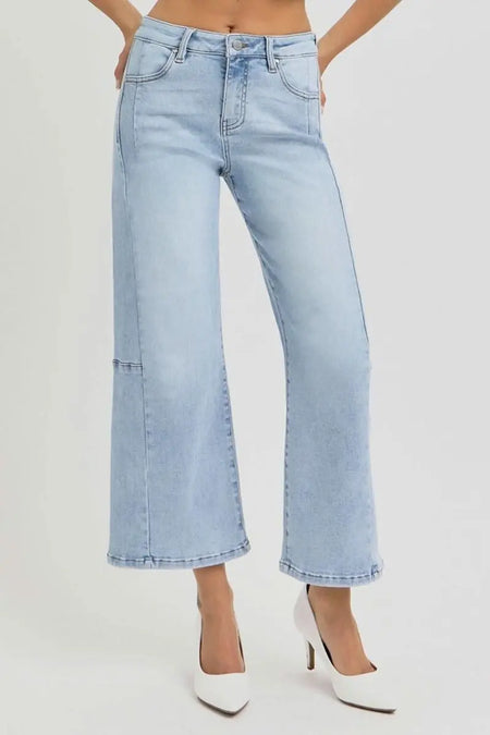 RISEN Full Size High Rise Seamed Detail Wide Leg Crop Jeans - Sleekdenim.com