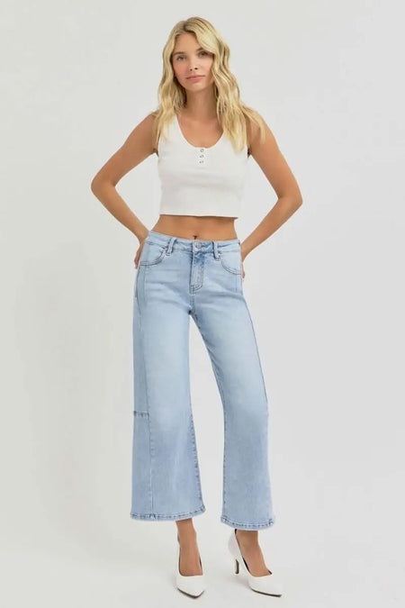 RISEN Full Size High Rise Seamed Detail Wide Leg Crop Jeans - Sleekdenim.com