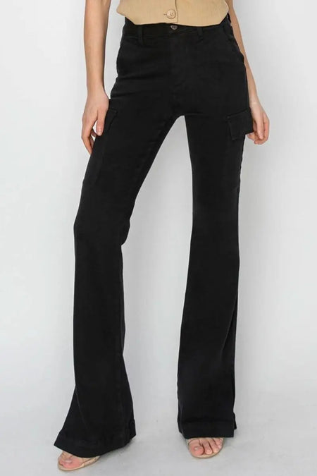 RISEN Full Size High Rise Side Slit Cargo Bootcut Jeans - Sleekdenim.com