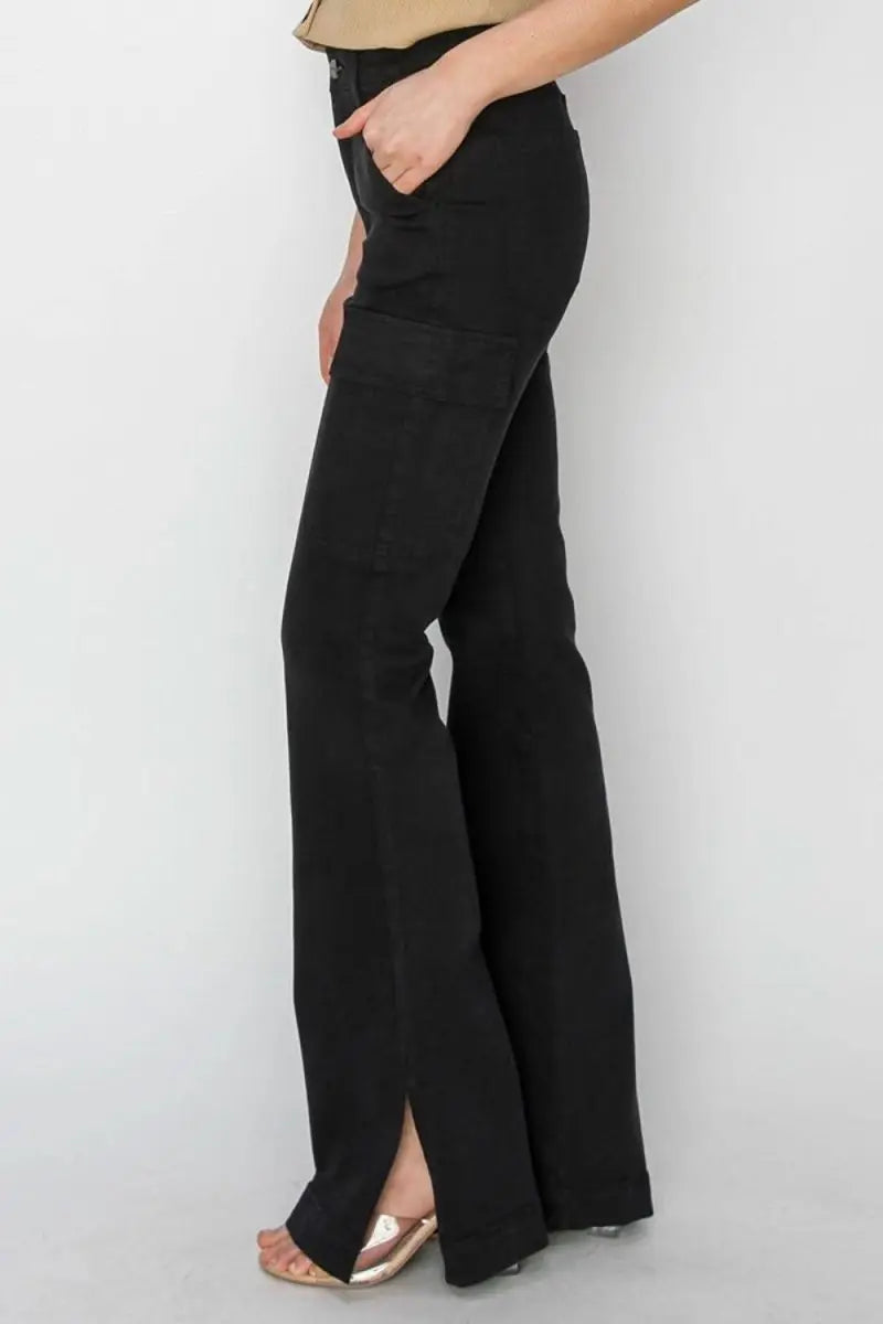 RISEN Full Size High Rise Side Slit Cargo Bootcut Jeans - Sleekdenim.com